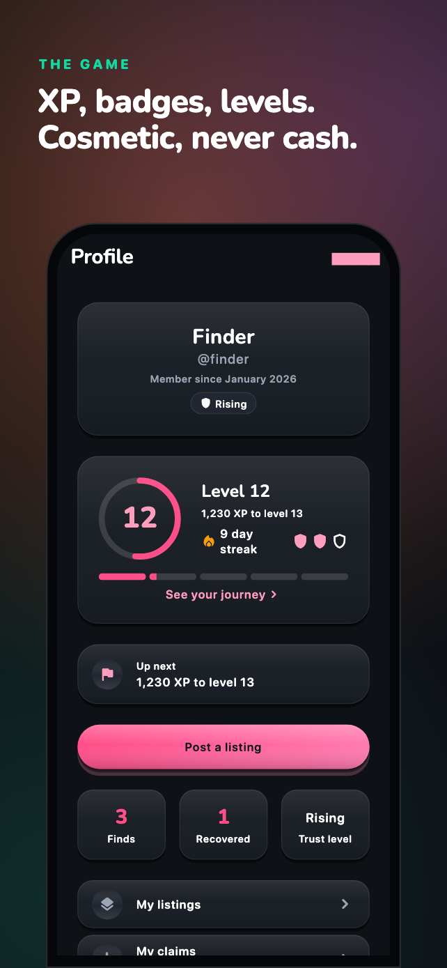 App screenshot of the levels and streaks screen
